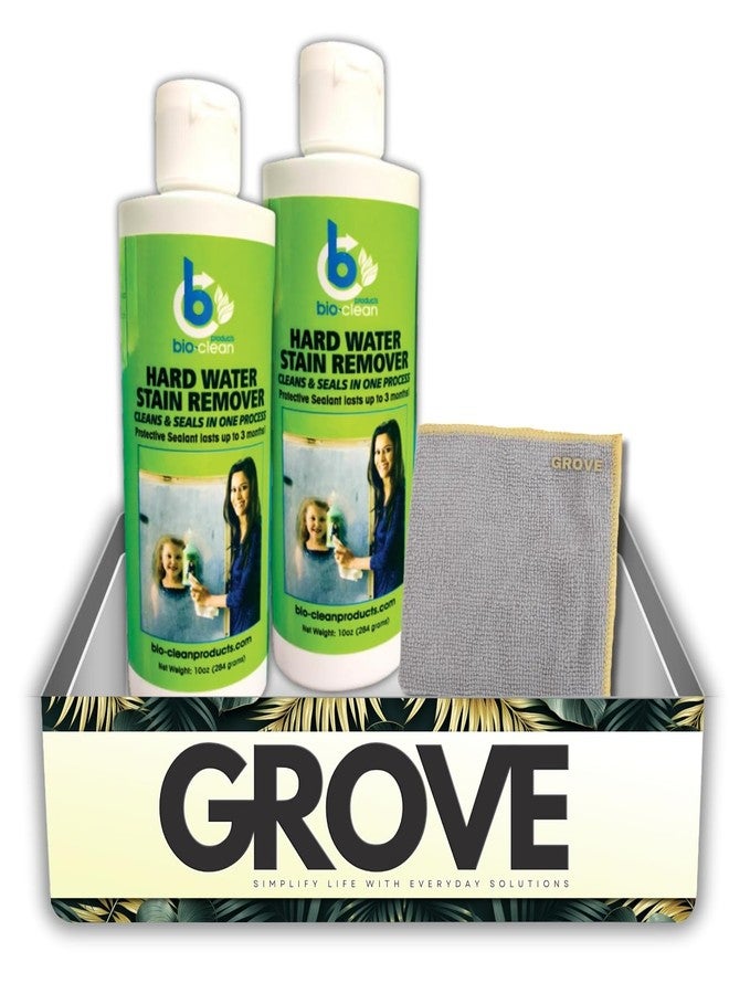 GROVE 2x Bio-Clean 10 oz Hard Water Stain Remover Bundle with Microfiber Cloth – Removes Mineral Deposits and Spots from Glass, Tile, and Chrome Surfaces – Gift Set (3 Items) - Image 1